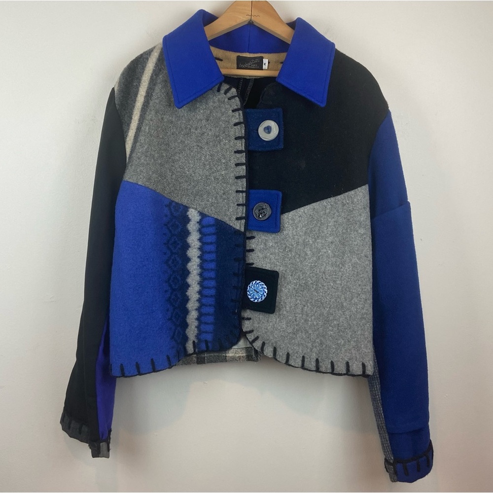 Colorblock Wool Jacket Vintage Handmade Baabaazuzu